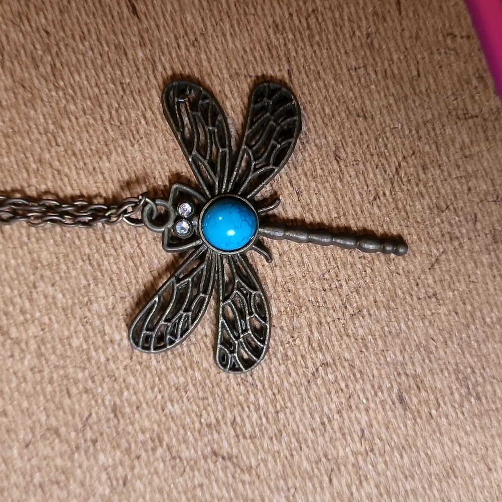 🎆 Dragonfly Pendant Necklace | Bronze Tone Slide-Thru No Clasp | OS